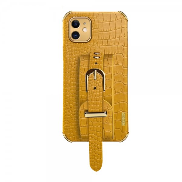 iPhone 12 Cover med Strop Krokodillemønster Gul