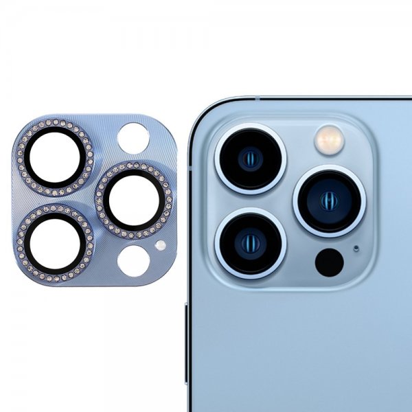 iPhone 13 Pro/iPhone 13 Pro Max Kameralinsebeskytter Rhinestone Blå