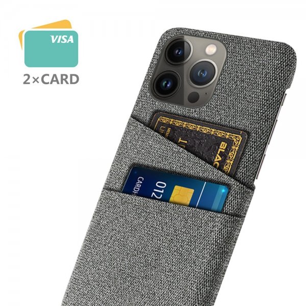 iPhone 13 Pro Max Cover Kortholder til to kort Stof Grå