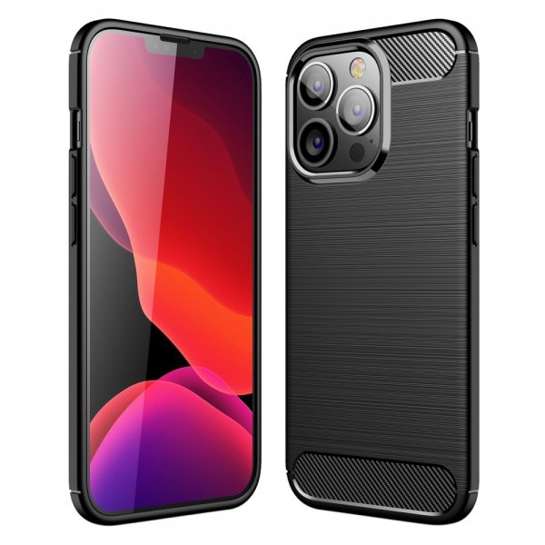 iPhone 13 Pro Cover Børstet Karbonfibertekstur Sort