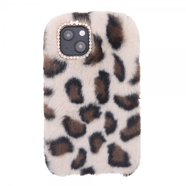 iPhone 13 Cover Plys Leopardmønster Hvid