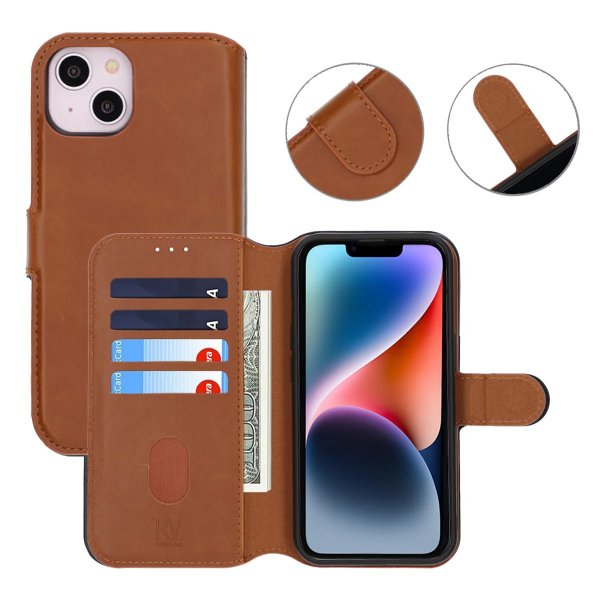 iPhone 13/iPhone 14 Etui Detachable Wallet Case Brun