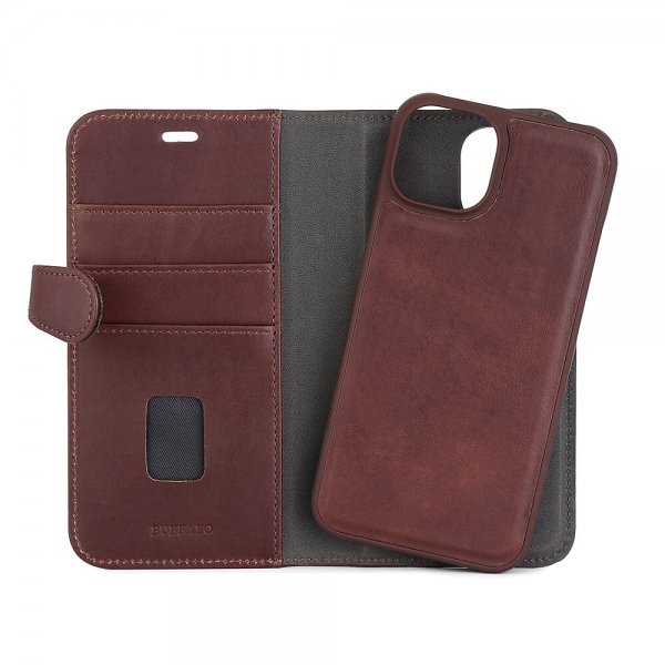 iPhone 13/14/15 Etui 2-in-1 Detachable Wallet Brun