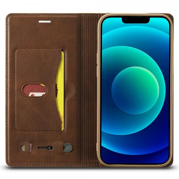 iPhone 14 Plus Etui Kortholder Udenpå Brun