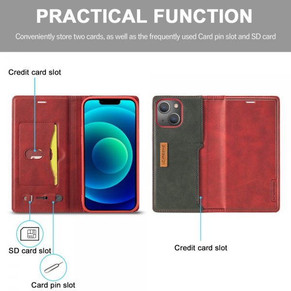 iPhone 14 Plus Etui Kortholder Udenpå Rød