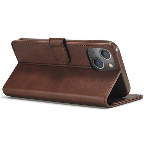 iPhone 14 Plus Etui med Kortholder Stativfunktion Mørkebrun