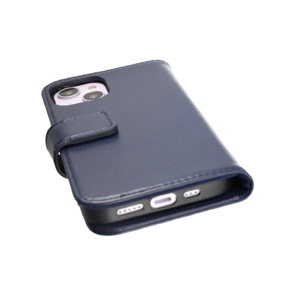 iPhone 14 Plus Etui Ægte Læder Blå