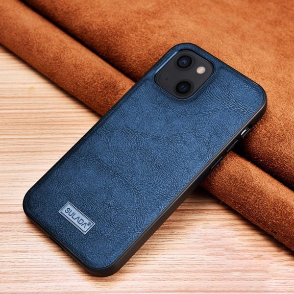iPhone 14 Plus Cover Lædertekstur Blå