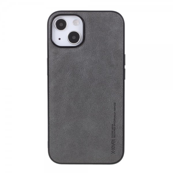 iPhone 14 Plus Cover Lædertekstur Grå