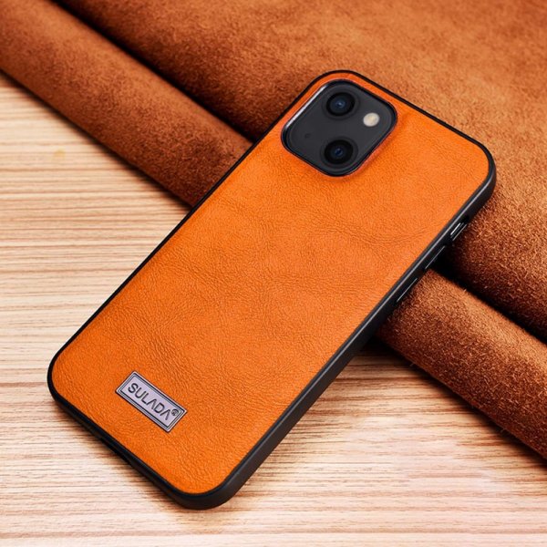 iPhone 14 Plus Cover Lædertekstur Orange