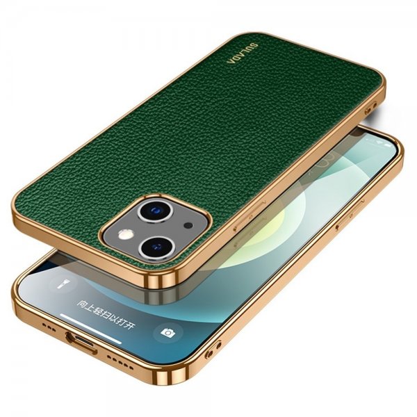 iPhone 14 Plus Cover Litchimønster Pletteret Kant Grøn