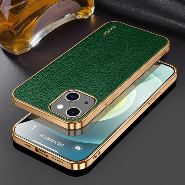 iPhone 14 Plus Cover Litchimønster Pletteret Kant Grøn