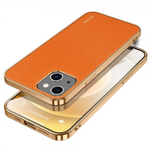 iPhone 14 Plus Cover Litchimønster Pletteret Kant Orange
