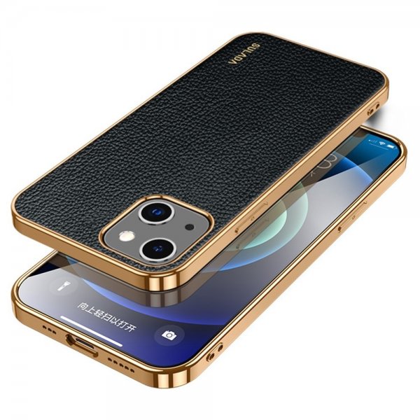 iPhone 14 Plus Cover Litchimønster Pletteret Kant Sort
