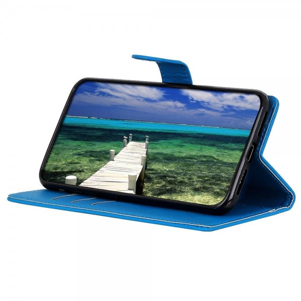 iPhone 14 Pro Etui Litchi Blå