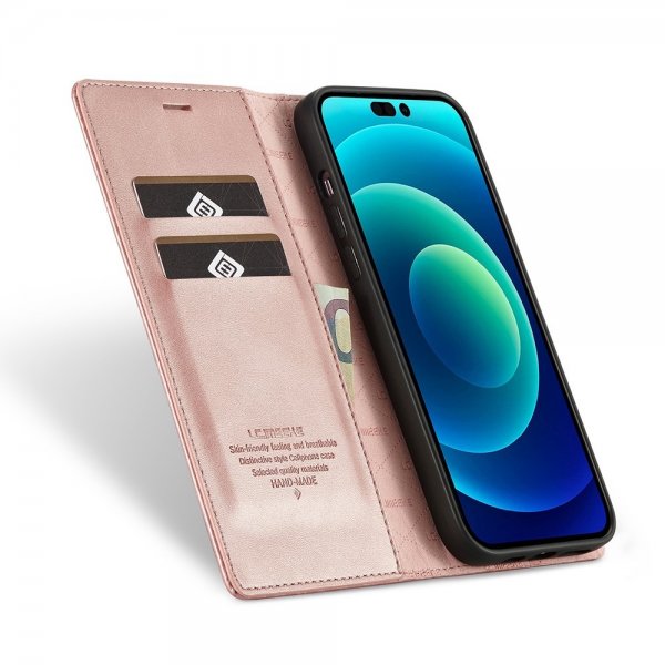 iPhone 14 Pro Etui med Kortholder Flip Lyserød