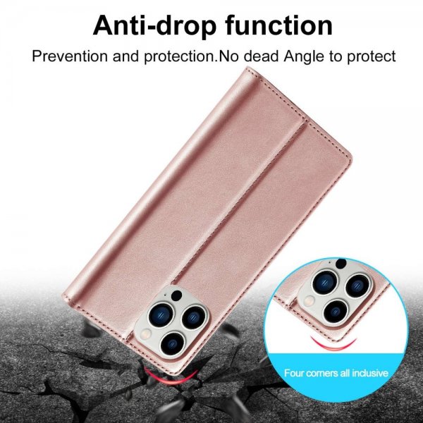 iPhone 14 Pro Etui med Kortholder Flip Lyserød