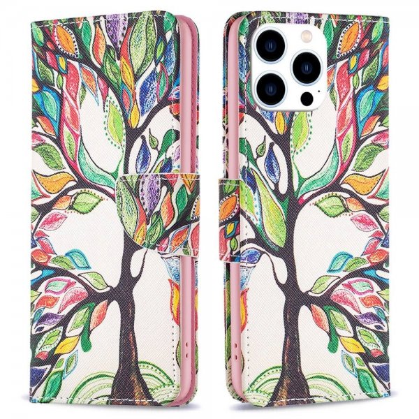 iPhone 14 Pro Etui Motiv Farverig Træ