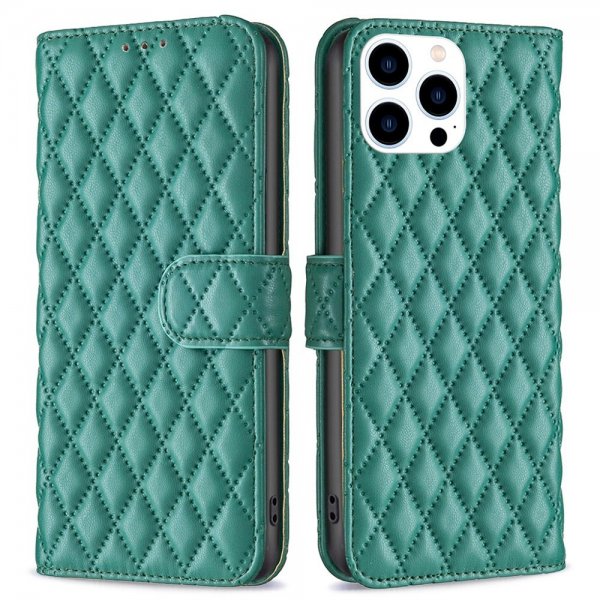 iPhone 14 Pro Etui Rombemønster Grøn