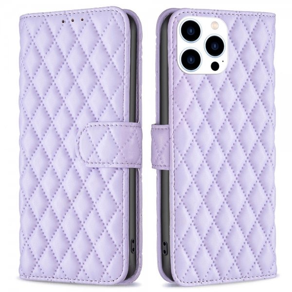 iPhone 14 Pro Etui Rombemønster Lilla