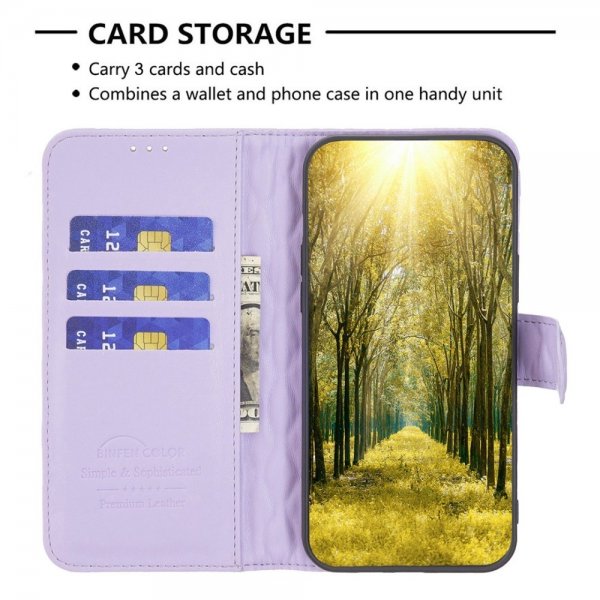 iPhone 14 Pro Etui Rombemønster Lilla