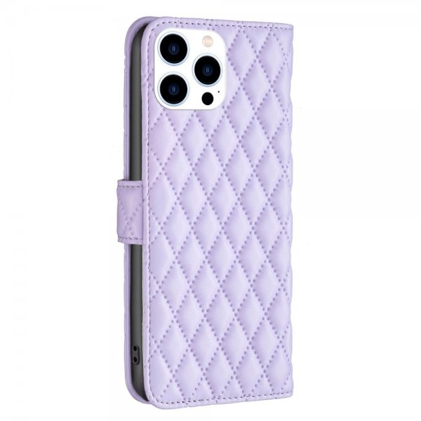 iPhone 14 Pro Etui Rombemønster Lilla