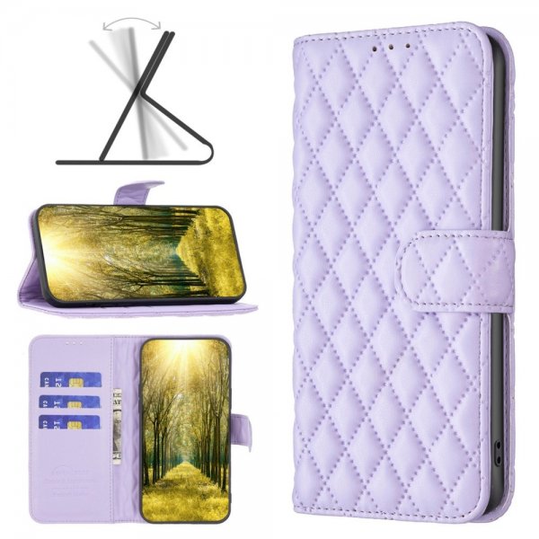 iPhone 14 Pro Etui Rombemønster Lilla