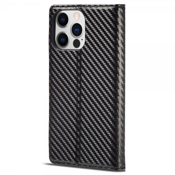 iPhone 14 Pro Max Etui Kulfibertekstur Rød Stribe Vertical