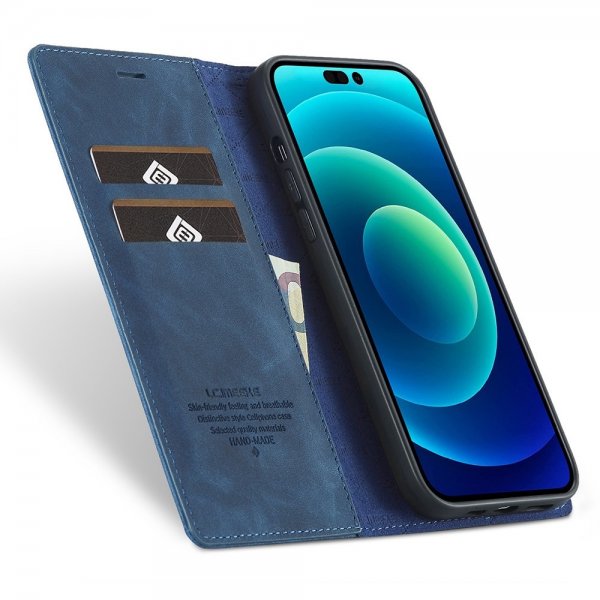 iPhone 14 Pro Max Etui med Kortholder Flip Blå