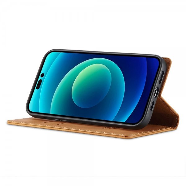 iPhone 14 Pro Max Etui med Kortholder Flip Brun