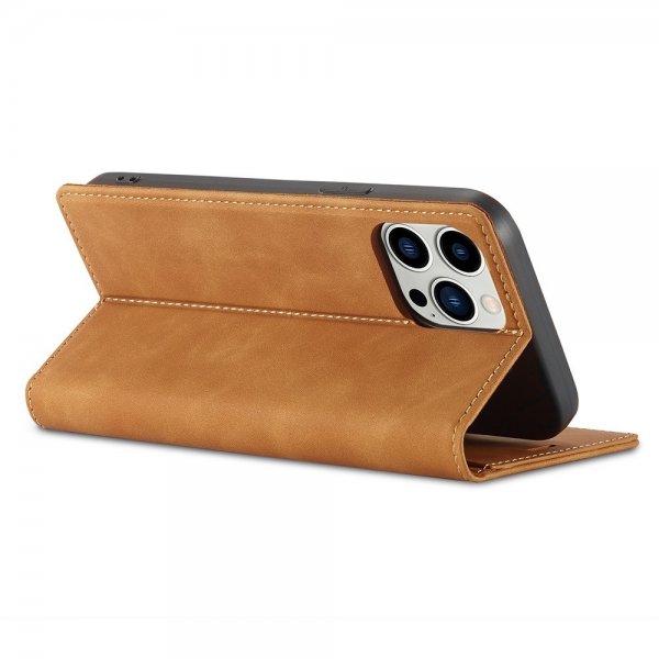 iPhone 14 Pro Max Etui med Kortholder Flip Brun