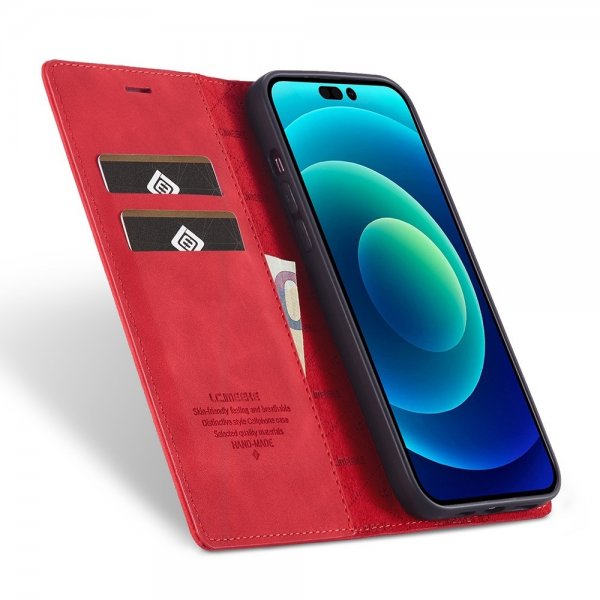 iPhone 14 Pro Max Etui med Kortholder Flip Rød