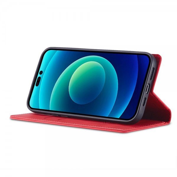 iPhone 14 Pro Max Etui med Kortholder Flip Rød