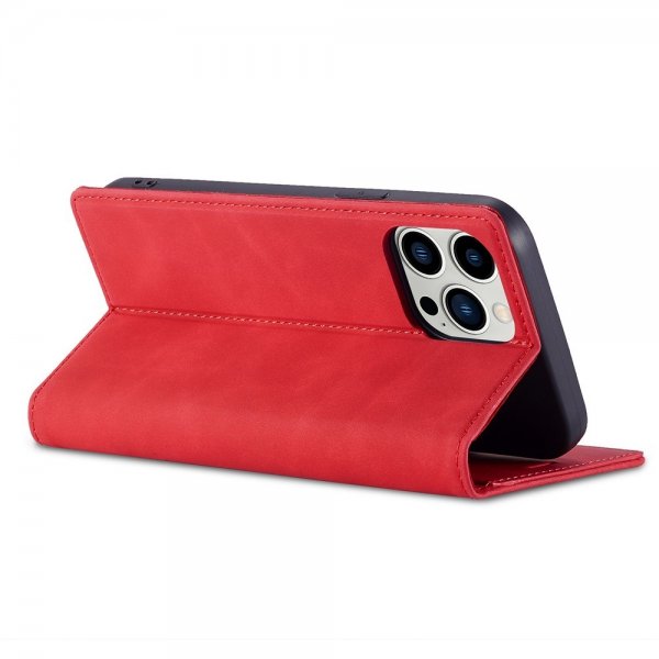 iPhone 14 Pro Max Etui med Kortholder Flip Rød