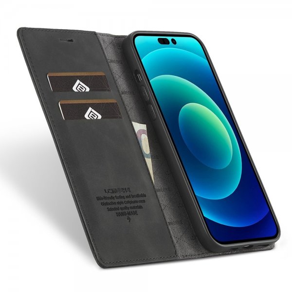 iPhone 14 Pro Max Etui med Kortholder Flip Sort