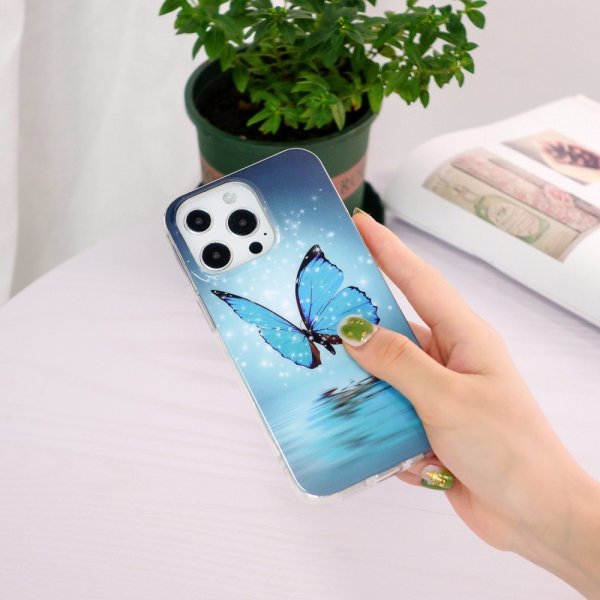 iPhone 14 Pro Max Cover Motiv Blå Sommerfugl