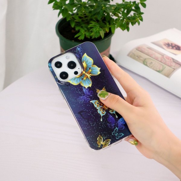 iPhone 14 Pro Max Cover Motiv Guldiga Sommerfugle