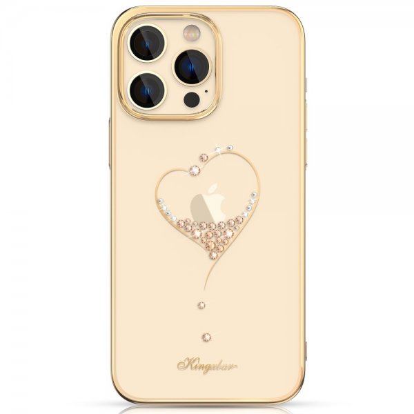iPhone 14 Pro Cover Hjertemønster Guld