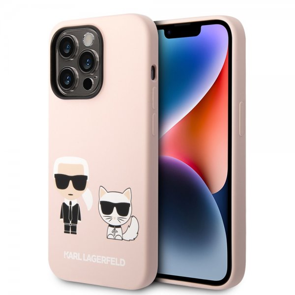 iPhone 14 Pro Cover Liquid Silicone Karl & Choupette Lyserød