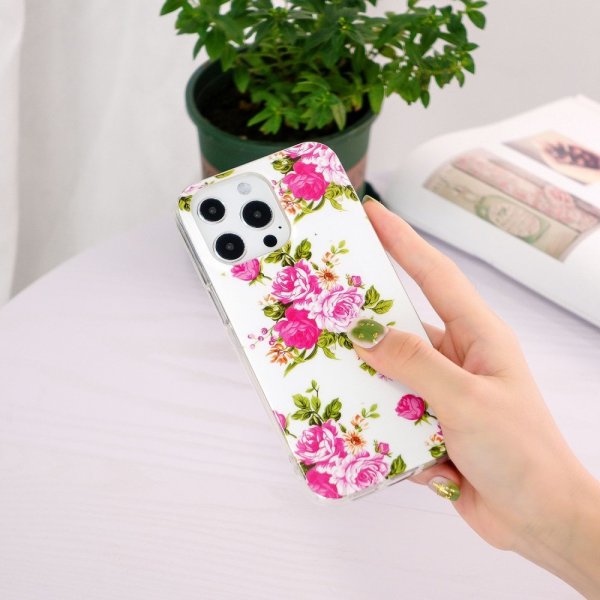 iPhone 14 Pro Cover Motiv Lyserød Rosor