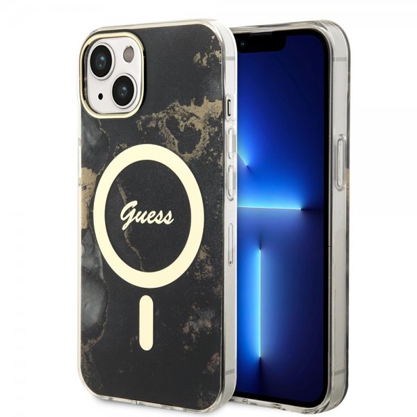 iPhone 14 Cover Golden Marble MagSafe Sort