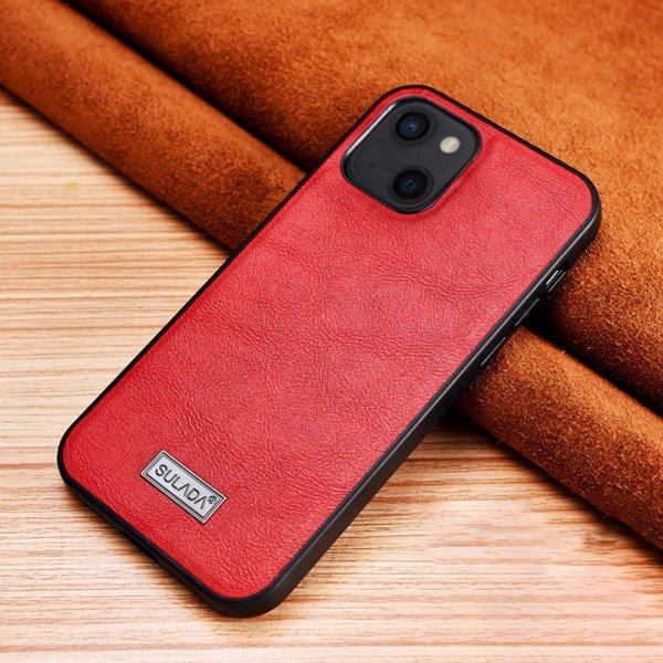 iPhone 14 Cover Lædertekstur Rød