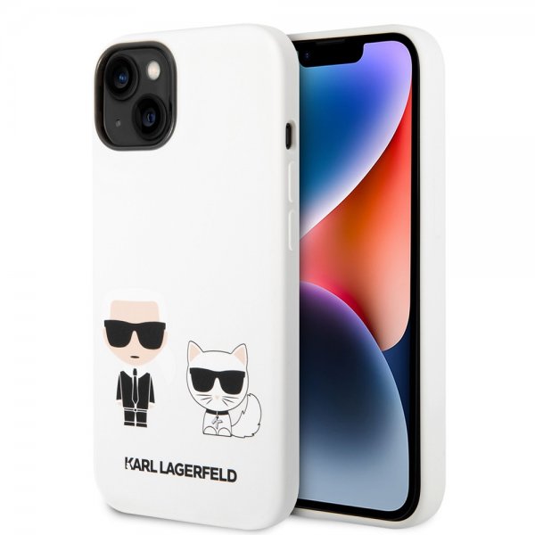 iPhone 14 Cover Liquid Silicone Karl & Choupette Hvid