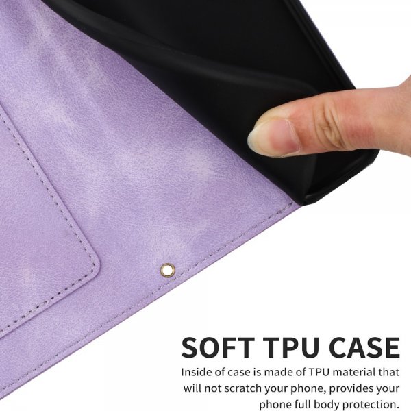 iPhone 15 Plus Etui Blomstermønster Lilla