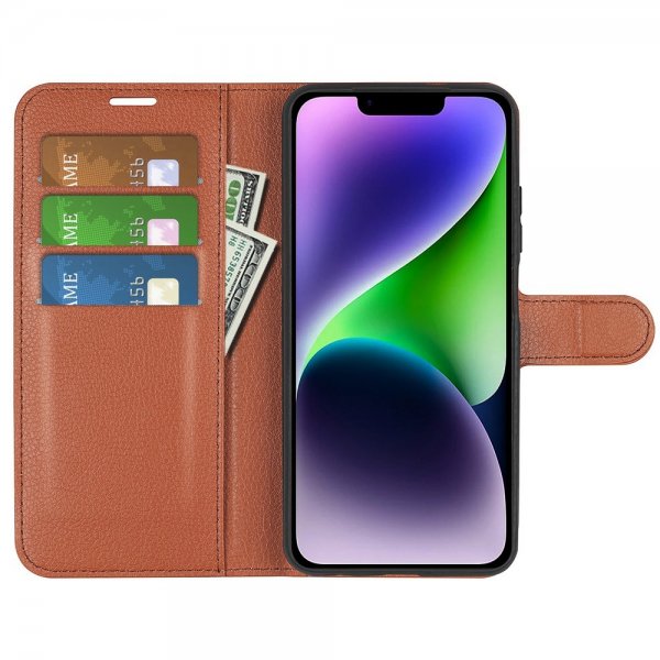 iPhone 15 Plus Etui Litchi Brun