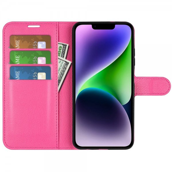 iPhone 15 Plus Etui Litchi Magenta