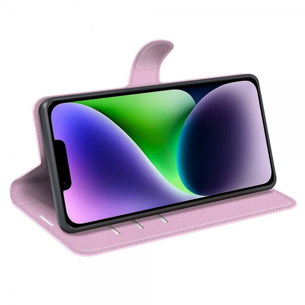 iPhone 15 Plus Etui Litchi Lyserød
