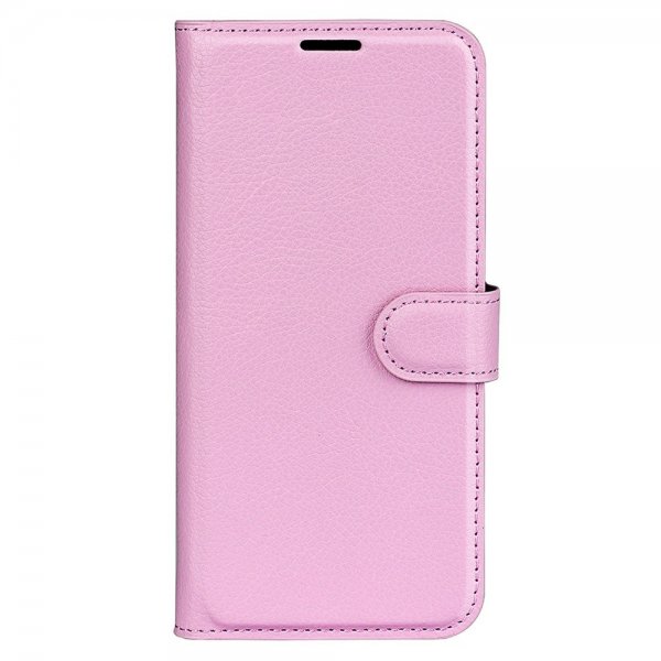 iPhone 15 Plus Etui Litchi Lyserød