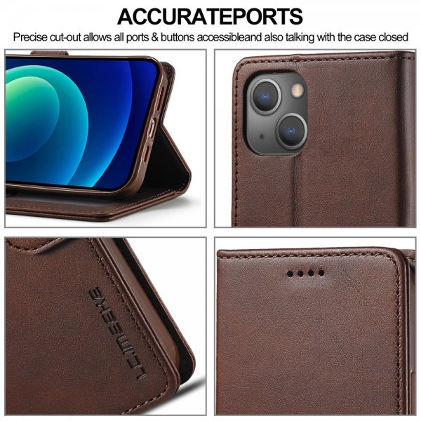 iPhone 15 Plus Etui med Kortholder Stativfunktion Mørkebrun