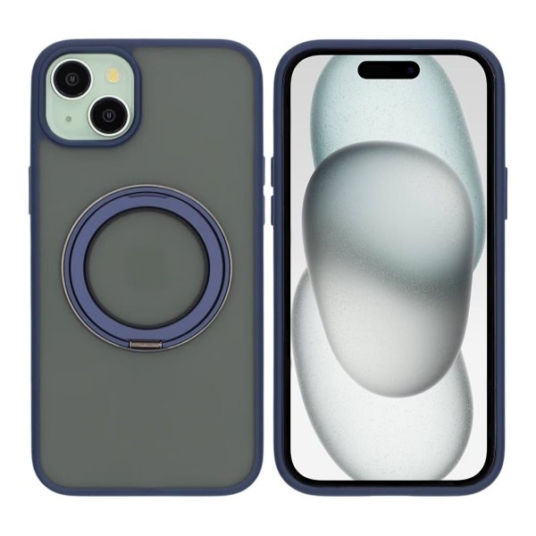 iPhone 15 Plus Cover Roterbart Stativ Blå